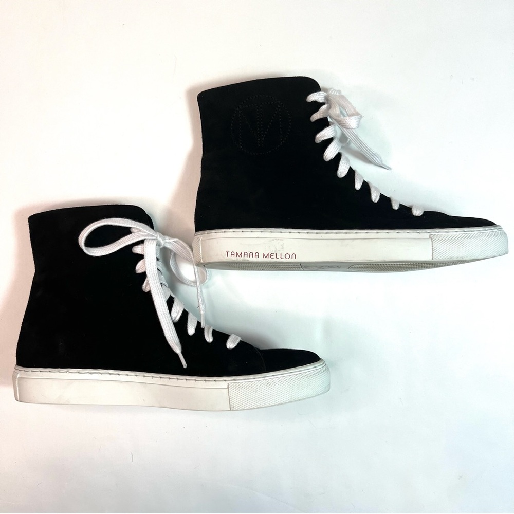 Tamara Mellon THC High Top Black Suede Lace Up Sneakers Size EU 36.5 - US 6.5 - Picture 6 of 14